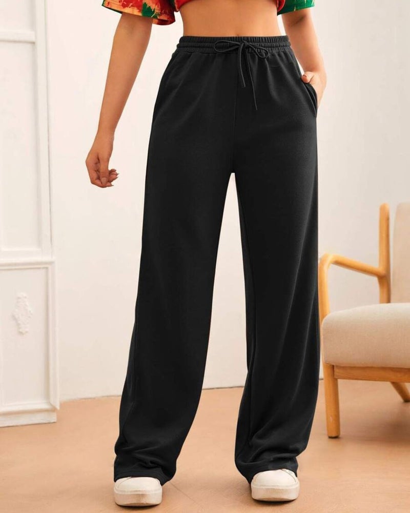 فلاينوف بنطلون رياضي نسائي أسود سادة بقصة فضفاضة - Image 1